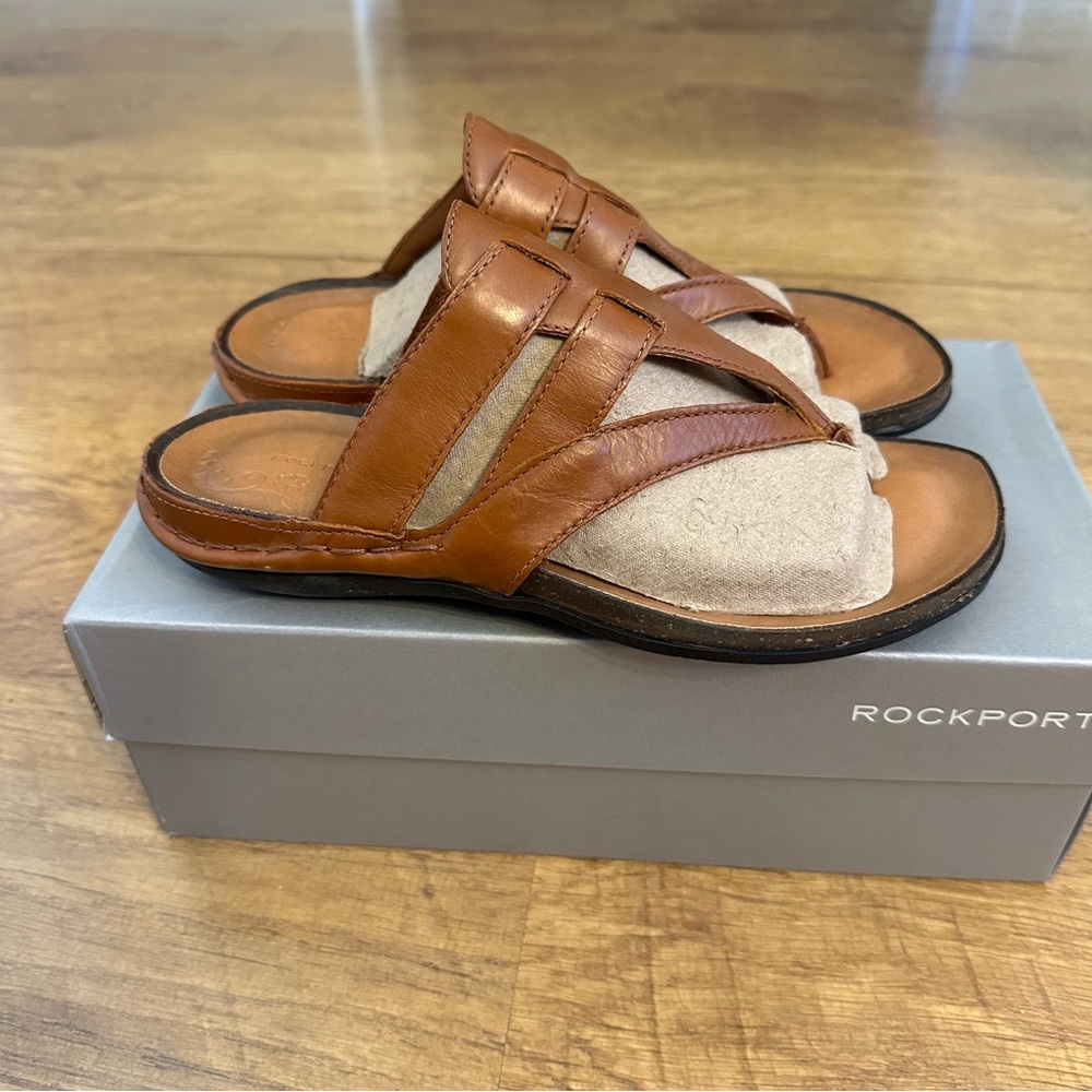 Rockport Tan Leather Slide Sandals